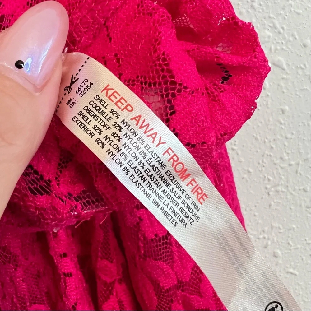 Free People All Day Lace Women’s Fuchsia Sheer Flare Coquette Pants Sz L NEW